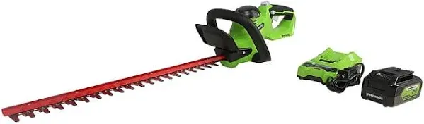 Greenworks 24V 22 In. Cordless Hedge Trimmer with 4.0 Ah USB Battery &amp; Charger