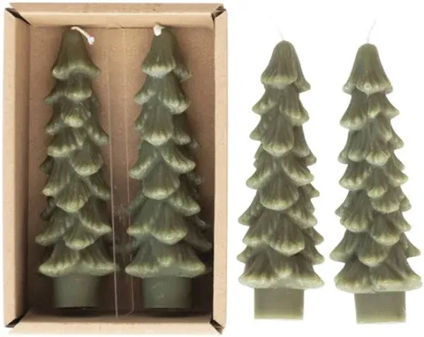 Unscented Tree Shaped Taper Candles, Set of 2, 10”