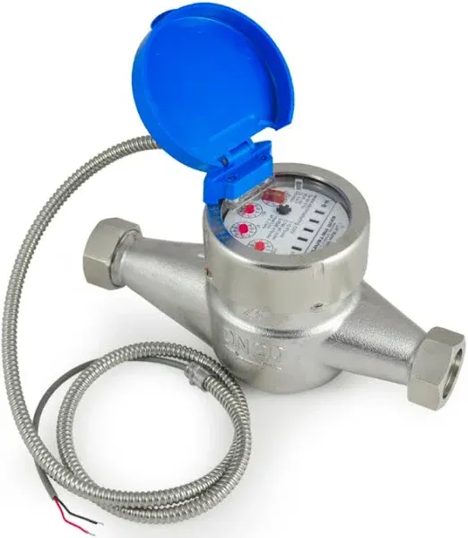 €₭M 3/4 Inch Stainless Steel Water Meter | Pulse Output | Horizontal Inline Moun