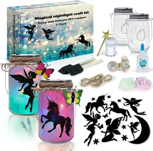 2Pepers DIY Fairy and Unicorn Nightlight Craft Kit 2 Pack Fairy Lantern Jars ...