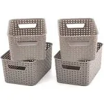 EZOWare Pack of 4 Small Gray Plastic Woven Knit Baskets, 11 x 7.3 x 5 inch Stora