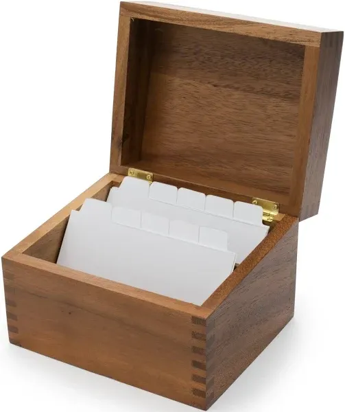 Ironwood Gourmet Acacia Wood Recipe Box with Divider Tabs, 2 Compartment, Single