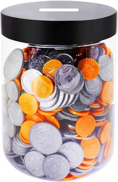 Large Coin Bank Jar, Big Clear Plastic Coin Money Tip Change Saving Piggy Jar...