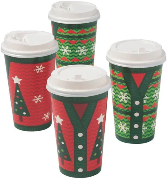 Fun Express Ugly Sweater Insulated Coffee Paper Cups with Lids