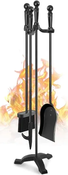 Gtongoko Fireplace Tools Set 4 Pcs 30 Inch Black Wrought Iron Large 