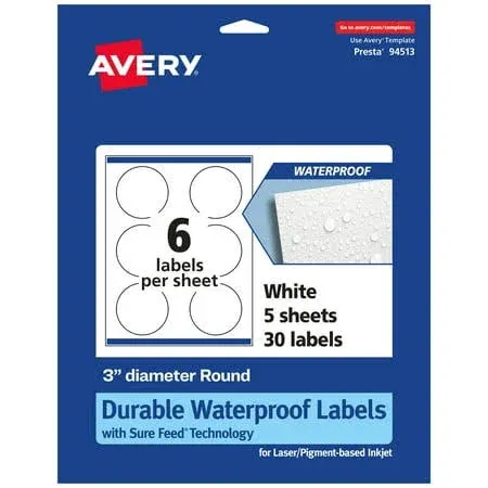 Avery Waterproof Round Sure Feed Print to The Edge Labels