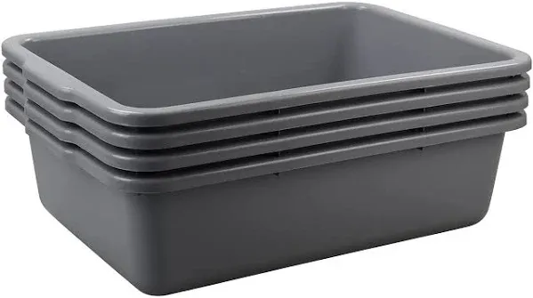 Set of 4 Plastic Bus Boxes, Commercial Bus Tote/Bus Tub, Grey (8 L)