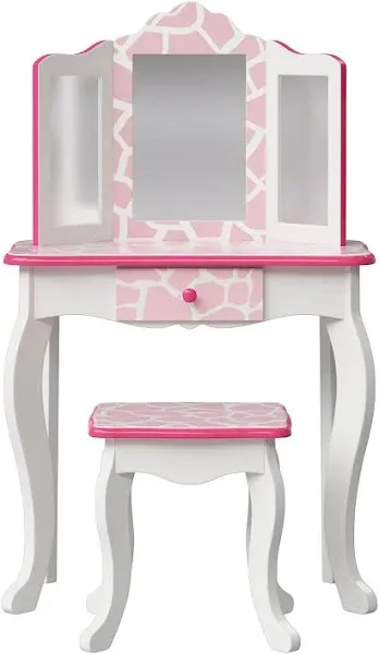 Teamson Kids Fantasy Fields Fashion Giraffe Prints Gisele Play Vanity Set in Pink/White TD-11670D