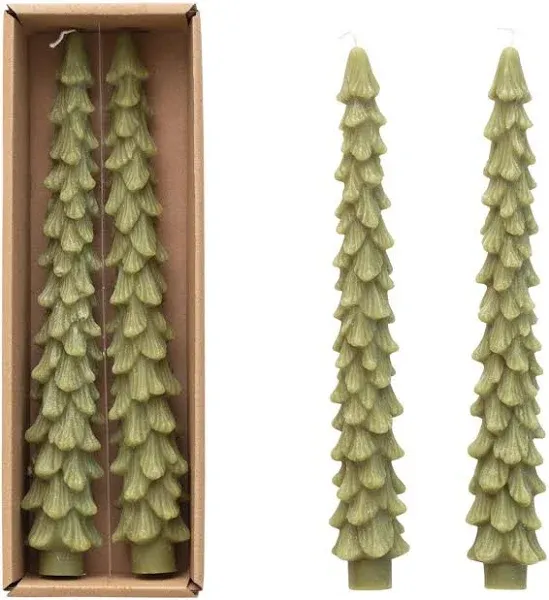 Creative Co-Op Unscented Tree Shaped Taper Candles, Green, Set of 2