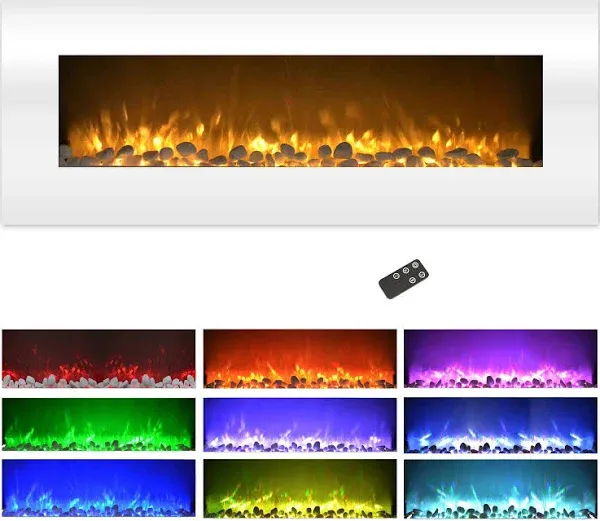 Northwest 50&#034; Electric Fireplace White Wall Mounted Color Changing Remote