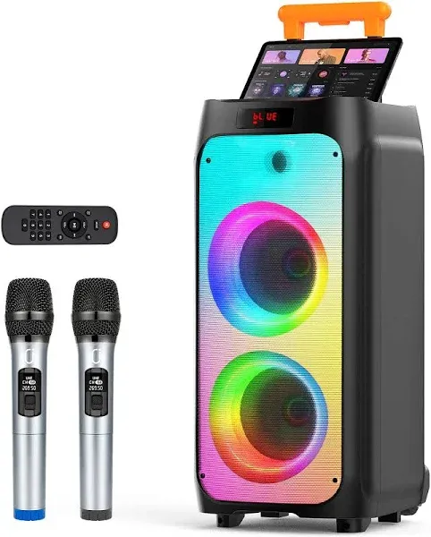 Karaoke Machine with 2 Wireless Microphones, Portable Bluetooth Karaoke Speak...