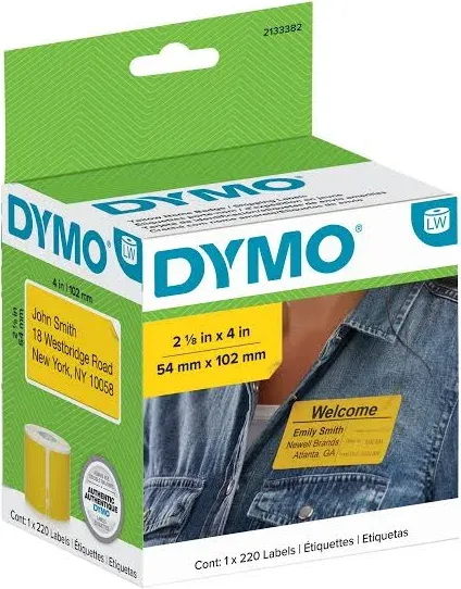 DYMO LabelWriter 2133382 Name Badge Labels 4&#034; x 2-1/8&#034; Black on Yellow 220