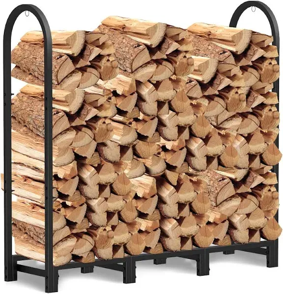 Walensee 8Ft Upgraded Firewood Rack Holder, Wood Storage Outdoor Heavy Duty Steel Wood Rack for Firewood Log Stand Indoor, Metal Fire Woods Pile Stacking Log Bin Wood Lumber Storage Stand Tubular