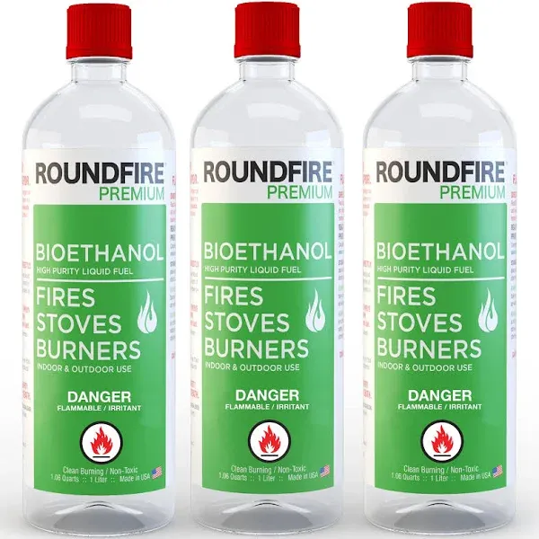 ROUNDFIRE Premium Tabletop Fireplace Fuel - 1 Liter Ethanol for Fire Pits and Table Top Fireplaces