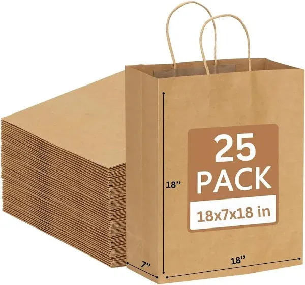 JET PAPER BAGS 18”x7”x18” Virgin Kraft Paper Gift Bags with Twisted Handles B...