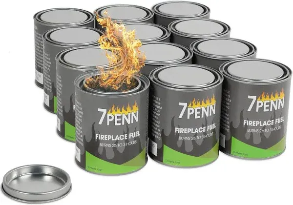 7Penn Gel Fireplace Fuel Cans, 13oz - 12Pk Fire Pit Gel Fuel Cans for Fireplace