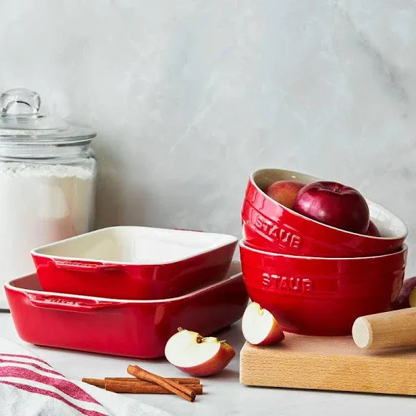 Staub Ceramic Baking Dish Set 4 Piece Cherry