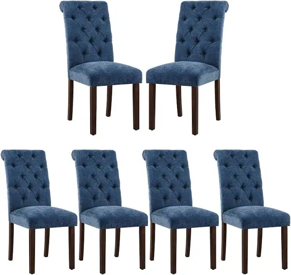 COLAMY Button Tufted Dining Chairs Set Parsons Upholstered Fabric Dining Room Chairs Kitchen Chairs with Wood Legs and Padded Seat