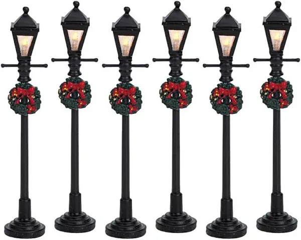 LEMAX Gas Lantern Street Lamp, set of 6, Battery Operated (4.5V) #64499