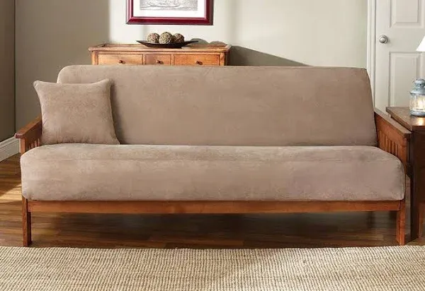 SureFit Home Décor Soft Suede Futon Slipcover, Polyester, Machine Washable, One Piece, Taupe Color