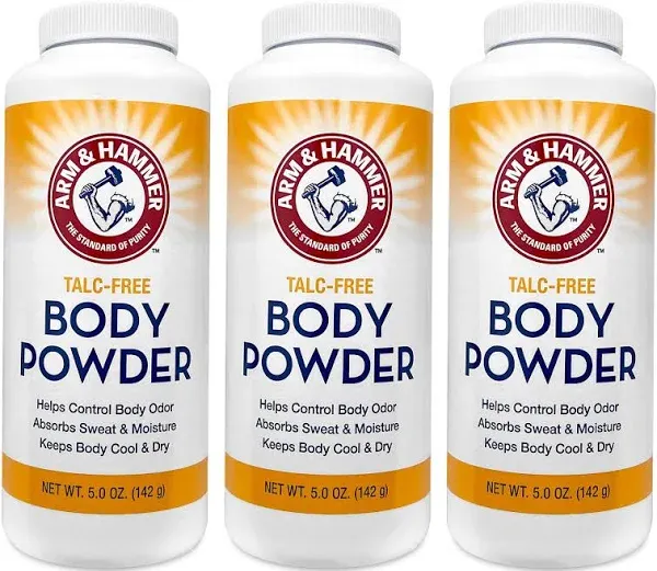 ARM &amp; HAMMER TALC-FREE BODY POWDER. ABSORBS SWEAT &amp; MOISTURE. 5.0 oz 