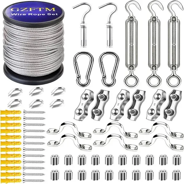 GZFTMKOBNS 1/16" Wire Rope,30M/100FT Wire Rope Kit,Outdoor Light Guide Wire,M5 Turnbuckle Wire Tensioner,304 Vinyl Coated Stainless Steel Cable Wire