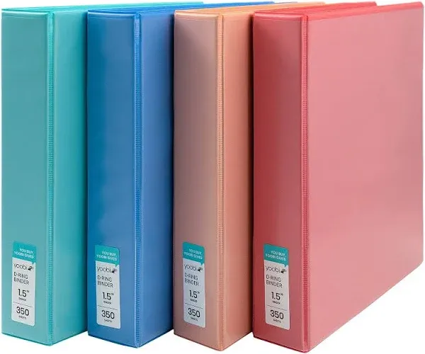 Yoobi 1 1/2 Inch Binder Set – 3-Ring Binders with 2 Pockets – Perfect for School or Office – Holds up to 375 Sheets – 4 Pack – Solid Multicolor Variety