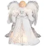 Kurt Adler 12 in. 10 Light White and Silver Angel Treetop