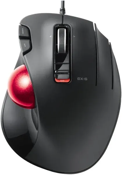 ELECOM EX-G Wired Trackball Mouse, Ergonomic Thumb Control, Smooth Tracking Roller Ball, 5 Programmable Buttons, Tilt Scroll, Computer Mice for PC Mac