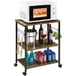 Mr Ironstone Baker's Rack, Kitchen Microwave Cart, Coffee Bar Table Station, 3-Tier Kitchen Utility Storage Shelf with Rolling Wheels Coffee Cart