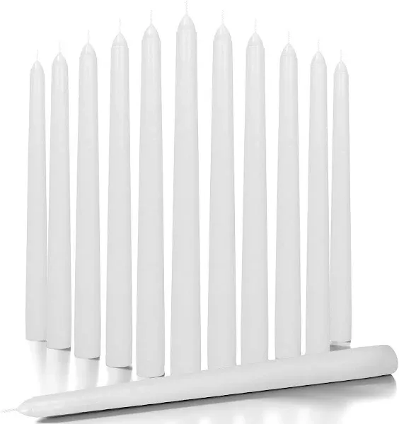 Elegant Premium White Taper Candles - Set of 12 - Dripless - Unscented