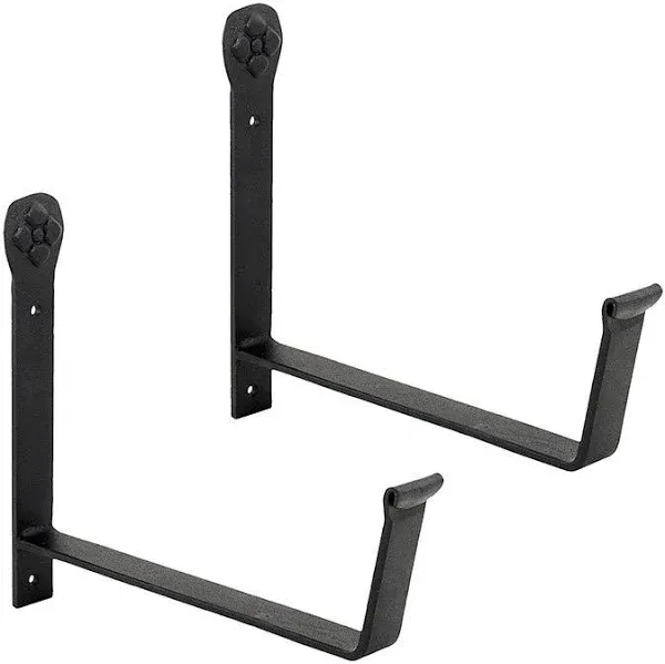 8 in. W Black Powder Coat Iron Wall Mounted Flower Box Brackets Pair