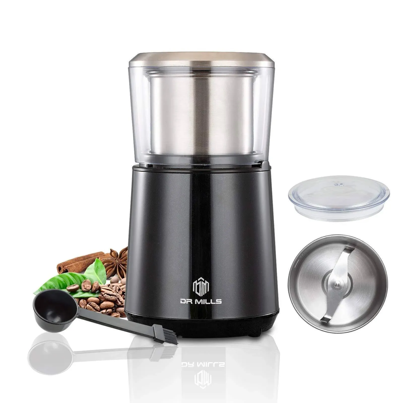 Dr Mills DM-7451 Electric Coffee Grinder, Dried Spice, Nut, Herb Grinder, Detachable Cup, Dishwasher Safe, SUS304 Stainless Steel