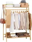  Bamboo Garment Coat Clothes Hanging Heavy Duty Rack With Top Shelf And Sh