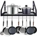 Pot and Pan Hanger, Wall Mounted Pots and Pan Hanging Rack with 8 Hooks for Kitchen Cookware Utensils 2 DIY Methods Black Steel Hanging Pot Rack