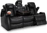 Seatcraft Omega Home Theater Seating Leather Gel Power Recline Sofa with Adjustable Powered Headrests, Fold-Down Table, and Lighted