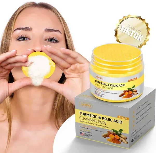 Kojic Acid and Turmeric Cleansing Pads, 50 Pcs, for Face Cleansing and Exfoli...