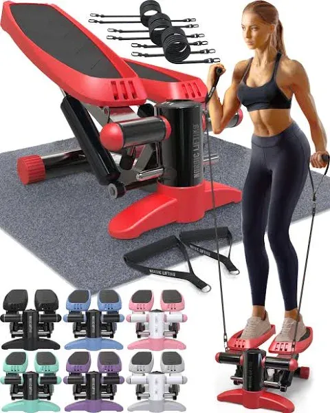 Mini Stepper &amp; Stair Climber Machine - w/Resistance Bands Set &amp; Non-Slip Foot...