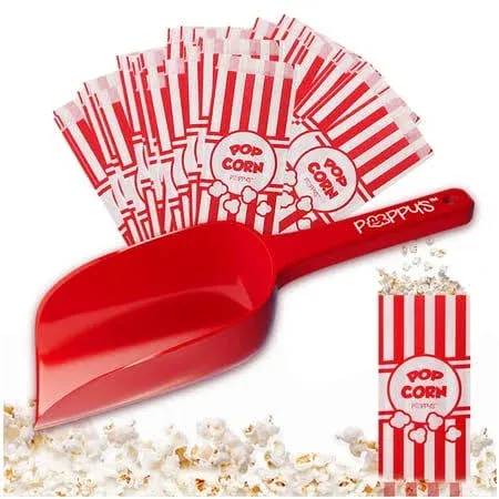 Poppy&#039;s Plastic Popcorn Scoop Bundle - 50 Bags and Plastic Popcorn Scooper, P...