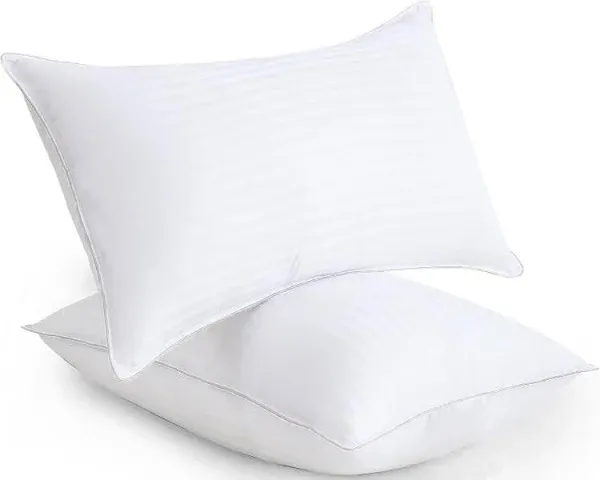 QUBA LINEN Bed Pillows Queen Size: Hotel Quality Set (Pack of 2), White 