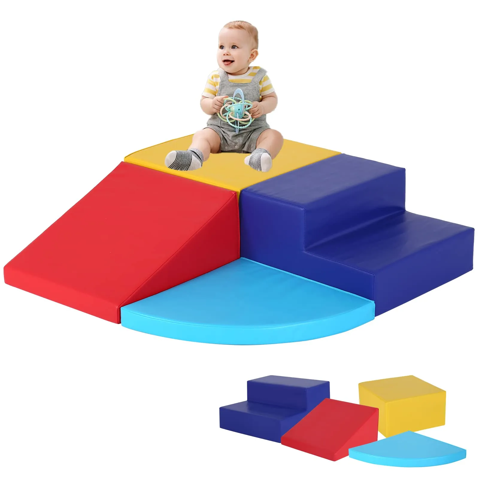 4 Piece Indoor Foam Climbing Toys for Toddlers 1-3, Kids Corner Climber Soft Play Equipment for Preschools Child Development, Color Coordination, Motor Skills, CM