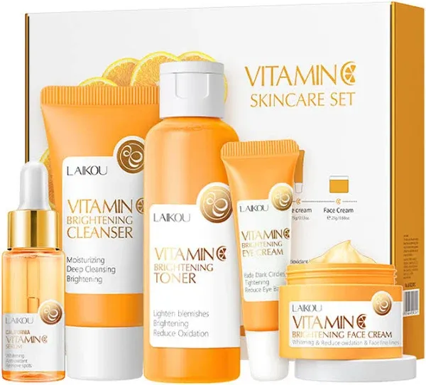 5Pcs Skincare Gift Set for Teenage Girls, Vitamin C Face Skin Care Kit With Cleanser, Toner, Face Serum, Eye Cream, Cream, Travel Skin Care Sets & Kits, Hydrating Facial Kit Skincare Set for Women Men