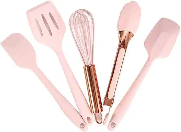 COOK WITH COLOR Silicone Cooking Utensils, Kitchen Utensil Set, Easy to Clean Silicone Kitchen Utensils, Cooking Utensils for Nonstick Cookware, Kitchen Gadgets Set, Mini, Pink