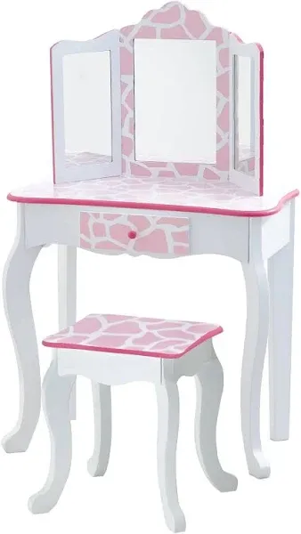 Teamson Kids Fashion Prints Vanity Set with Mirror, Pink/White