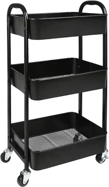 3-Tier Rolling Metal Storage Organizer Mobile Utility Cart Kitchen Cart Caster Wheels Black