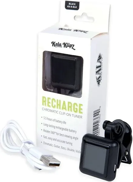 KALA Rechargeable Klipz Clip On Tuner Black - Headstock Uke Tuner  KK-R-BLK