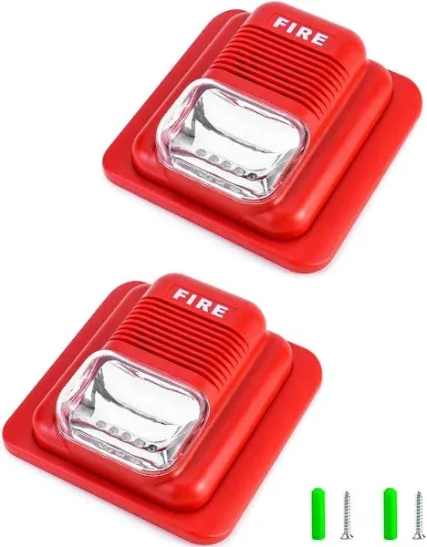 Fire Alarm, 2 Pack 12 / 24V DC Wired Sound and Light Fire Alarm Warning Strob...