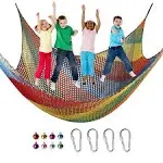 Toriexon Playground Safety Net 6.5' x 9.8', Double Layers Climbing Cargo Net for Kids, Multicolored Playground Net for Tree House, Obstacle Training