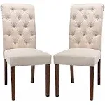 COLAMY Button Tufted Dining Chairs Set of 6, Accent Parsons Diner Chair Upholstered Fabric Dining Room Chairs Stylish Kitchen CH