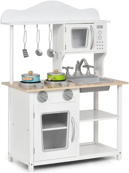 Costway Wooden Pretend Play Kitchen Set for Kids with Accessories and Sink